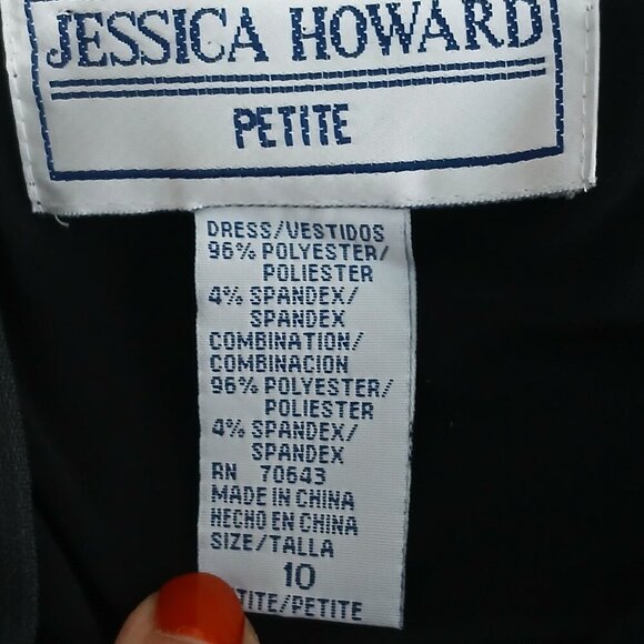 WOMENS JESSICA HOWARD AFTER 5 BLACK AND WHITE SLEEVELESS V-NECK DRESS, SIZE 10P - Picture 4 of 9